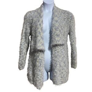 Lauren Michelle light blue and yellow open front eyelash cozy cardigan medium